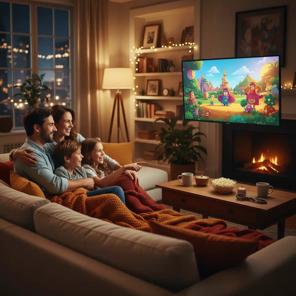 Criança assistindo a canais infantis em uma televisão