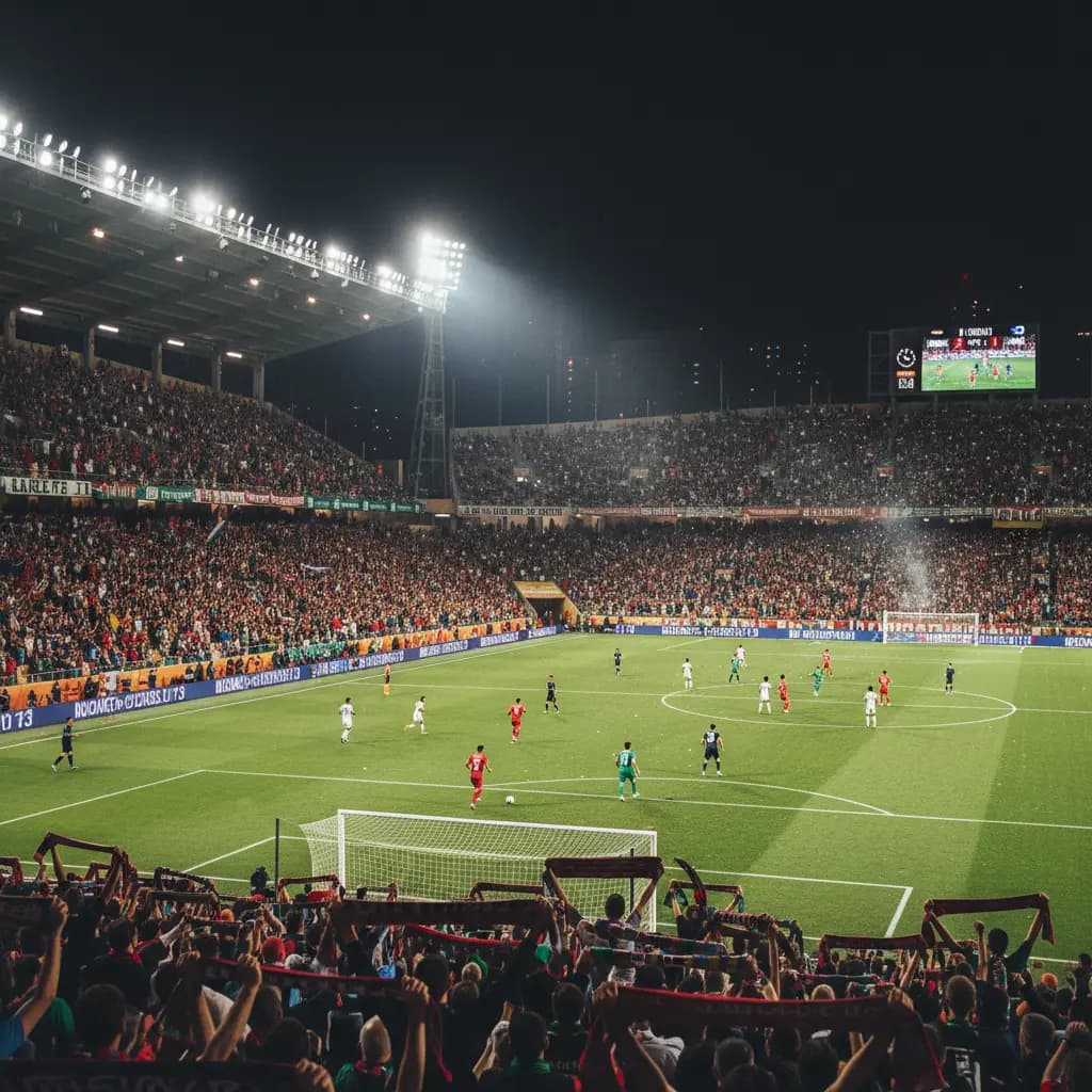 Estádio de futebol lotado durante uma partida