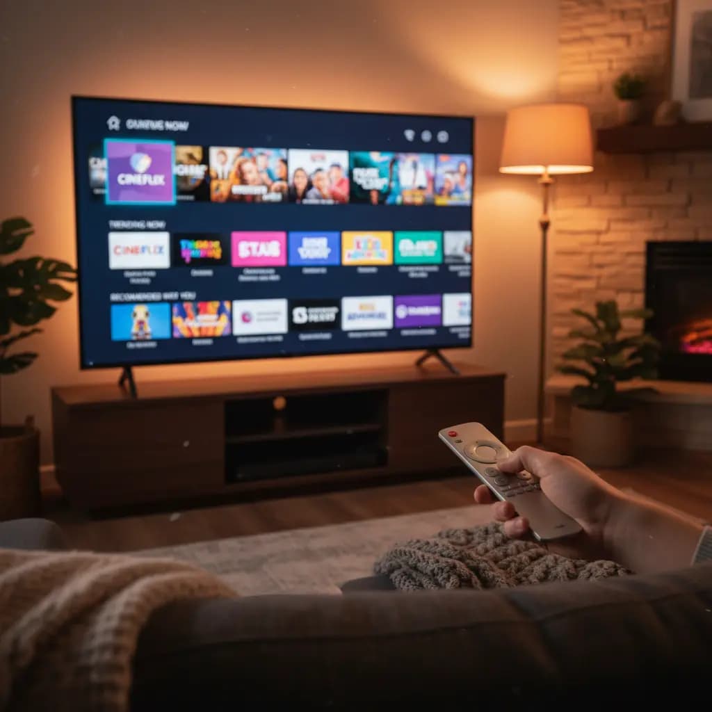 Pessoa escolhendo conteúdo do Mil Play em uma Smart TV